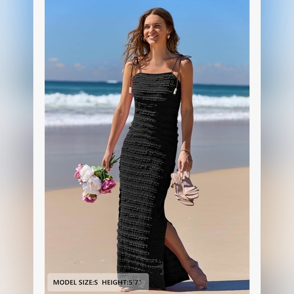 MEROKEETY Women's Summer Spaghetti Strap Bodycon Maxi #728 - Picture 10 of 12